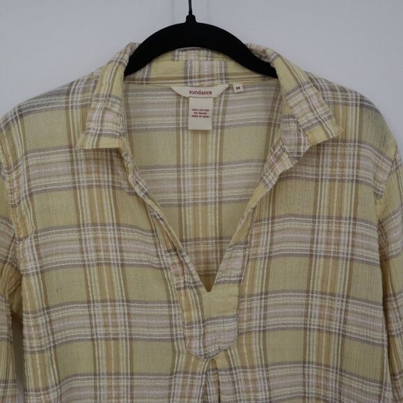 Sundance Popover Shirt Women M Yellow Boho Preppy Academia Coastal Cruise Resort - Picture 6 of 15